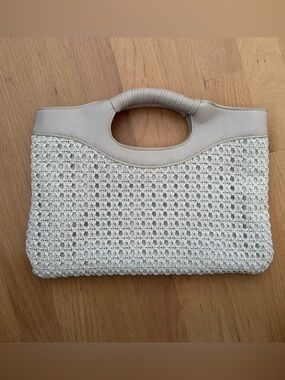 Anthropologie Morgan Woven Tote Bag Purse Structured Handle Ivory NwOT